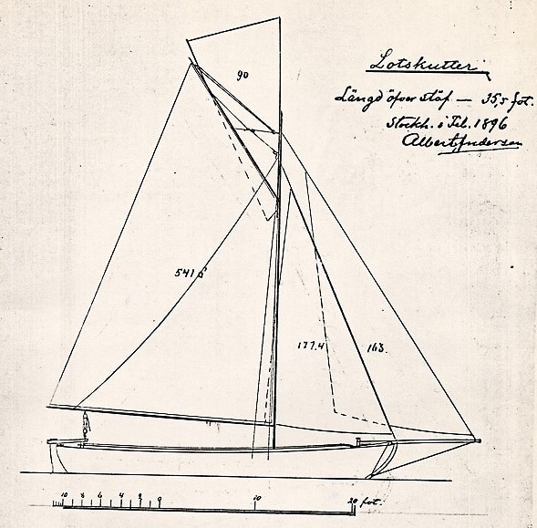 Bilden visar en ritning på en lotsbåt